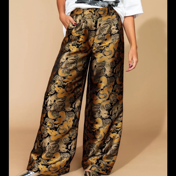 Dressed in LALA Pants - NWT Dressed In LALA Golden Dragon Brocade Trousers - 2X